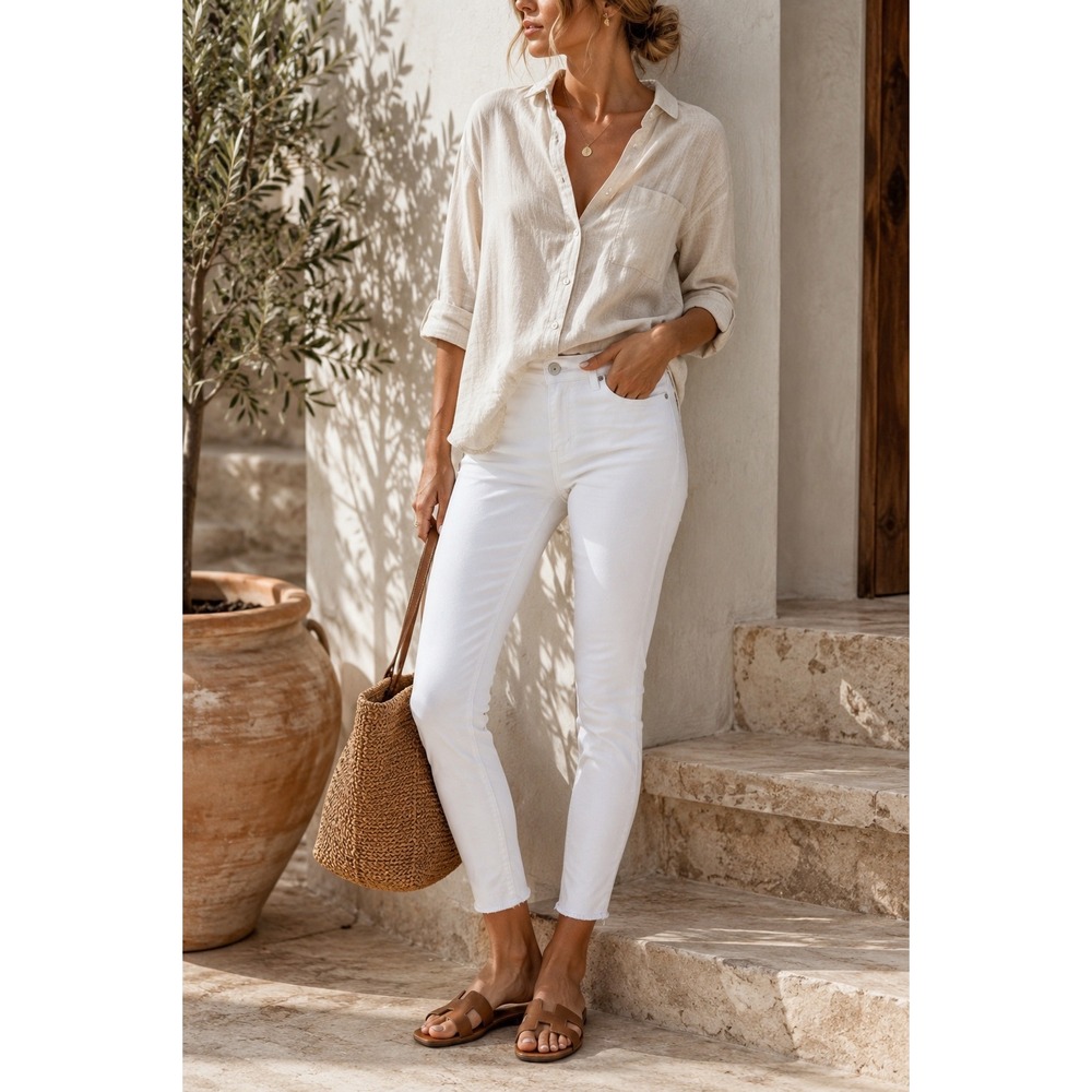 AGOLDE Sophie Mid‎ Rise Skinny Ankle Jeans Phantom White Stretch Denim 27